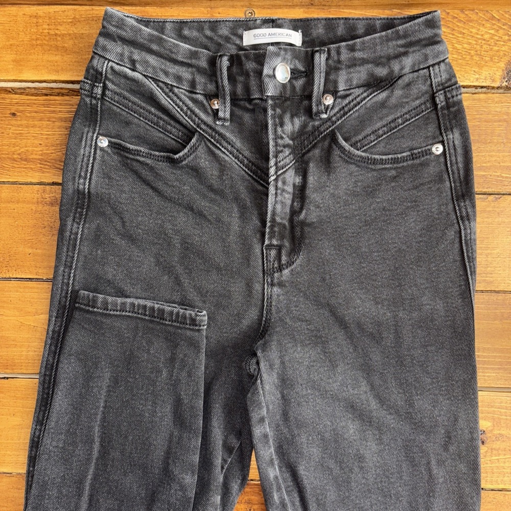 Good American Good Curve Skinny Jeans Womens 00/24 Black Western Yoke High Rise